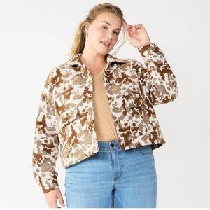 Sonoma Cropped Jacket Size 3X Brown Cow Print Jacquard Jacket Goods for Life